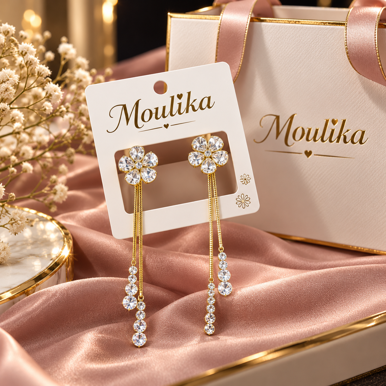 Floral Double-Chain Drop Earrings
